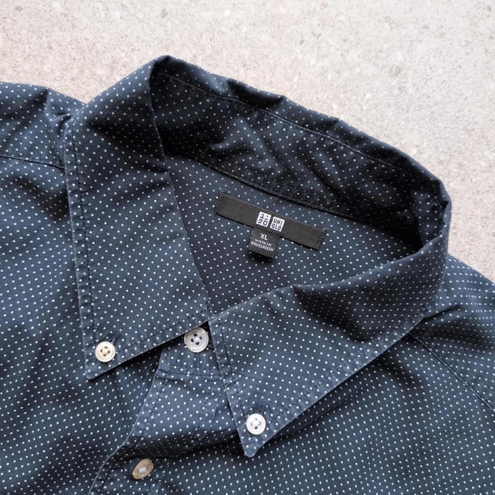 Uniqlo Men's Navy Polka Dot Shirt